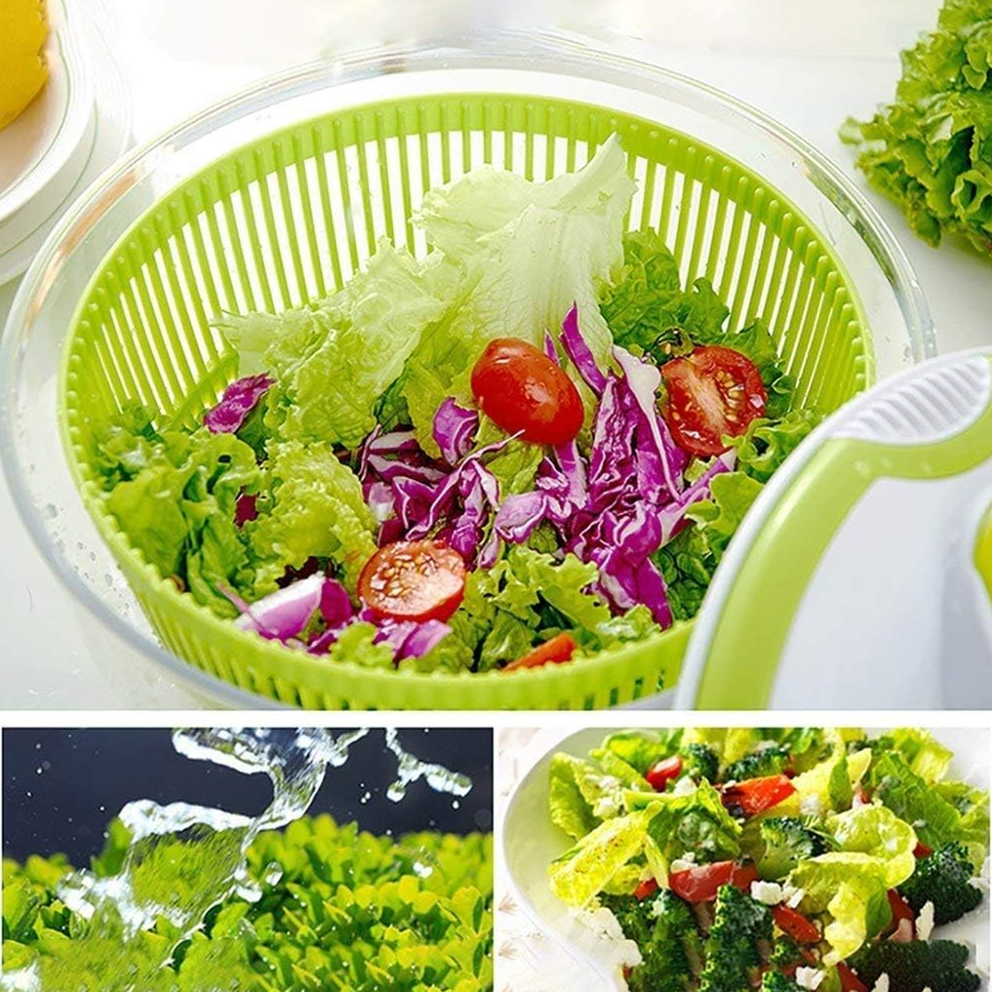 2554c0de-dcae-42ec-9f6b-a639f26f248d.jpg غسالة ومجفف كبير للخضروات والفواكه مع وعاء شفاف، سلة تصريف ومصفاة، متعددة الاستخدامات - الصورة 1