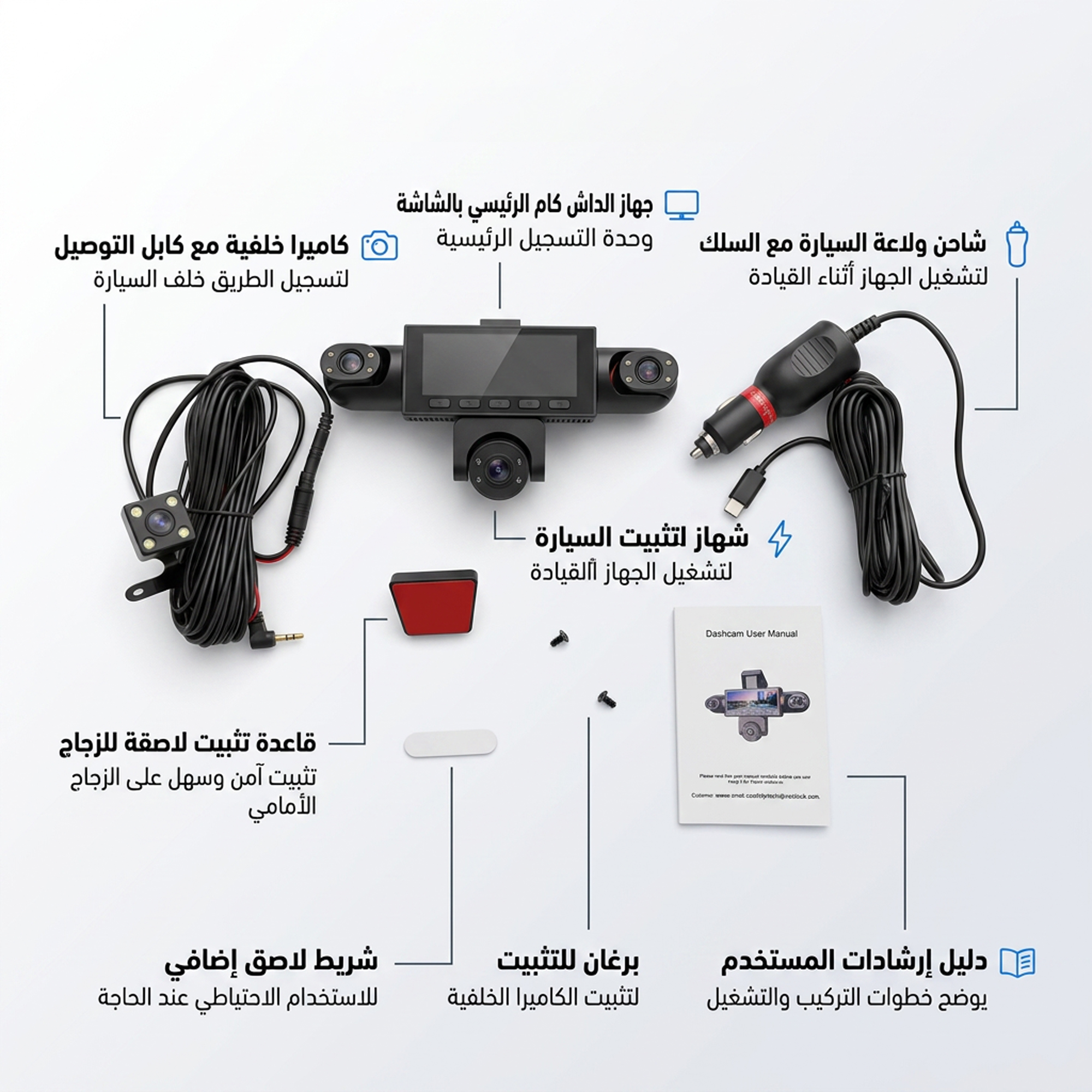 caa23b6f-a403-499b-80d3-a925e705b936.jpg كاميرا سيارة أمامية 5 قنوات بزاوية 360 درجة، بدقة 1080 بكسل فائقة الوضوح، وشاشة 3.18 بوصة - الصورة 1